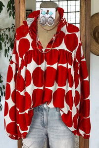 Loose-fitting Womens V-neck Top With Puffed Sleeves