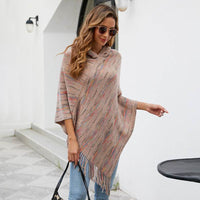 Hooded Striped Tassel Cape And Shawl Women