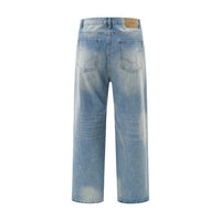 American Retro Wash Gradient Spray Painting Denim Trousers Men