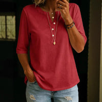 Women's Solid-Colored Cotton Button-Down Half-Sleeve Shirt