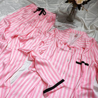 Striped Pajamas Women Autumn And Winter Sexy Pajamas Set Satin Home Silk Cardigan Long Sleeves