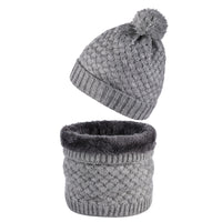 Plus Velvet Thick Knitted Fur Ball Hat Scarf Set Warm Wool Single