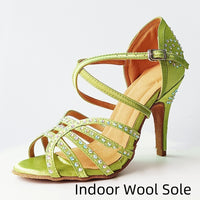 Green Rhinestone Latin Dance Shoes Women's High Heel Dancing Shoes