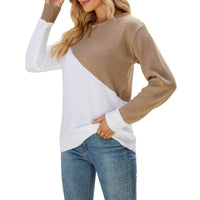 Loose Geometric Pattern Color-block Crew Neck Pullover Sweater