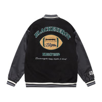 Towel Embroidered Rugby Pattern Leather Sleeve Stitching Jacket Coat