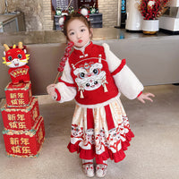 Girls' Han Chinese Costume Fleece-lined Thickened Tang Suit New Year Chinese Style Suit