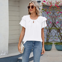 Round-neck Flutter-sleeve Loose-fit Chiffon Top
