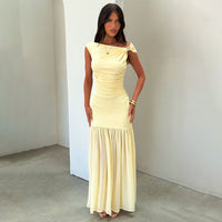 Fashionable One-Shoulder Metal-Twist Cinched Waist Mesh Dress