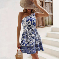 Womens Printed Off-Shoulder Holiday Bandage Waist Dress
