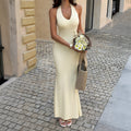 Resort Style Halterneck Solid Color Dress For Women
