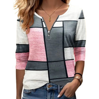 Womens Autumn Winter Printed Plaid Half-Zip Hoodie