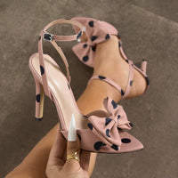 Elegant High-end Silk Heels With A Delicate Polka-dot Pattern And A Refined Bowsoft Graceful And Utterly Sophisticated