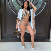 Women's Fashion Mesh Print Swimsuit Three Piece Shawl