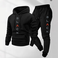 Mens Retro Letter-Print Long-Sleeve Top And Pants Set