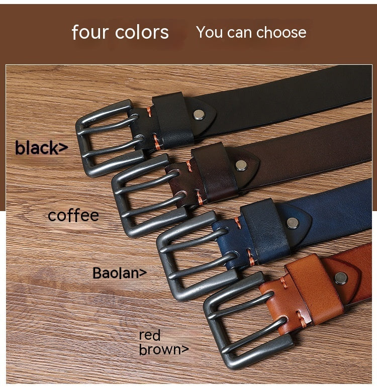 Double Pin Buckle Belt Men's Genuine Cattlehide Leather Surface All-match Casual Special Forces Belt