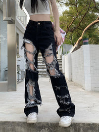 New Fried Street Fashion Cool Raw Hem High Waist Straight Mopping Pants