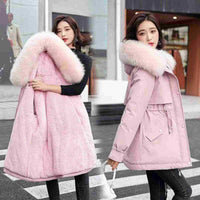 Long Style Large Fur Collar Fleece Lined Cotton Jacket Down Cotton Coat Outerwear