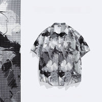 New Chinese Style Ice Silk Men's Breathable Floral New Guo Feng Lapel Vintage Shirt