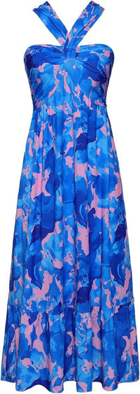 Cross-strap Halterneck Sleeveless Floral Maxi Dress