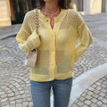 Loose Relaxed Openwork Cardigan Sweater In Knit Fabric