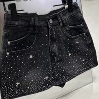 Retro Rhinestone Bright Star River Slim-fit Slimming Denim Skirt