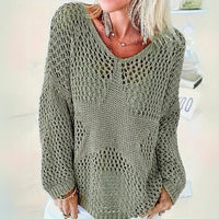 Knitted Hollow-out Women's Blouse Pullover Top