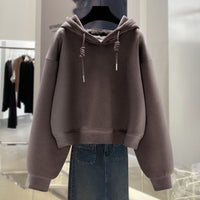 Dark Coffee Color Casual Short Hooded Hoodie