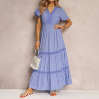 Maxi-style Long-sleeve Ruffled Flounce Sleeve V-neck Dress