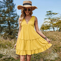 Women's V-Neck Pastoral Style Simple Strappy One-Piece Elegant Summer Midi Dress