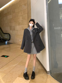 Plus Size Retro Woolen Coat Dress Suit
