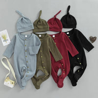 European And American Style Baby Autumn New Solid Color Jumpsuit Plus Beanie