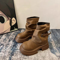 Women's Fashionable Retro Round-Toe Chunky-Soled Dr Martens Boots