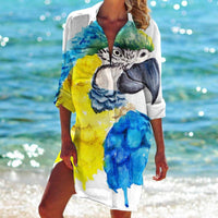 3D Casual Women's Clothing Bird-and-flower Painting Printed Beach Vacation Blouse