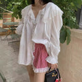 Autumn New Design Sense Sweet Holiday Lace Embellished Loose Sun Protection Shirt