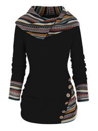 Tribal Geometric Pattern Plaid Patchwork Beanie Jacket