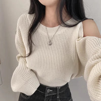 Dignified Hollow Off-the-shoulder Loose-fitting Long Sleeve Sweater