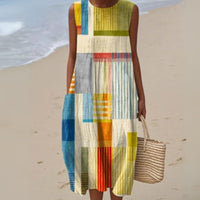 Printed Round Neck Pullover Patchwork Women's Dress