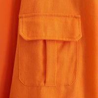 Oversized Loose Orange Imitation Denim Single-breasted Large Pocket Long Sleeve Women's Shirt