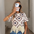 Travel Outfit Ethnic-style Tassel Outerwear For Travel Photos Bohemian Sanya Womens Short-sleeve T-shirt