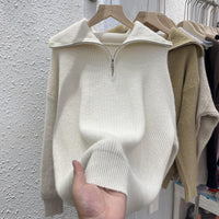 New Lazy Wind Polo Collar Solid Color Soft Glutinous Loose Thread Pullover Sweater Women's