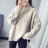 Cable-knit Sweater Women's Lapel Long Sleeve Diamond Lattice