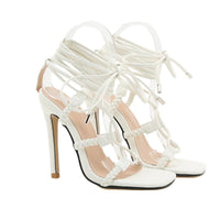 Braided Square Toe Strap Super High Heel Sandals