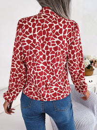 Women's Elegant Color Block Tie Waist Lantern Sleeve Chiffon Top