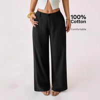 New Cotton-linen Womens Mid-rise Casual Commuter Wide-leg Pants