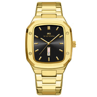 Business Rectangular Creative Dual-Date Steel-Strap Mens Watch