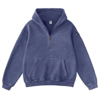 Mens Solid-Color Zip-Up Casual Loose Long-Sleeve Hoodie
