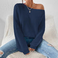Commute Style Autumn And Winter New Personalized Off-the-shoulder Pullover Knitting Solid Color Loose Leisure All-matching Pullover Boat Neck Sweater