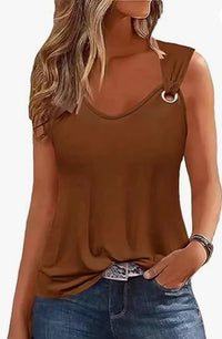 Womens Solid Color Casual Tank Top Sleeveless Asymmetrical Top