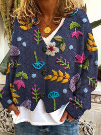 Digital Printing Thick Needle Women's Large V-neck Cardigan Short Long-sleeved Sweater