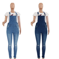 Womens Ripped Washed Denim Overalls